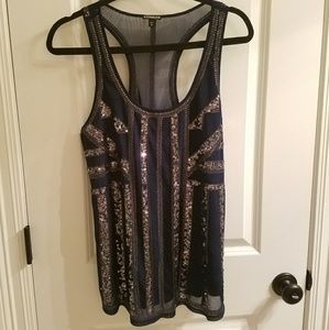 NWOT Express Blue Embellished Sequin Tank